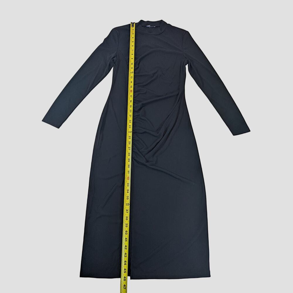 Future Collective Long Sleeve Mock Neck Ruched Black Midi Dress Women’s Medium - Picture 10 of 16